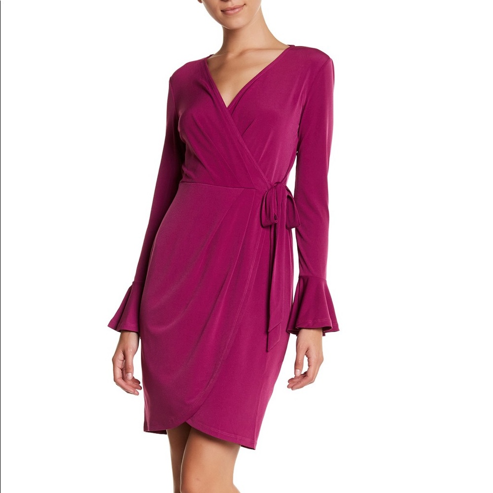 London Times Bell Sleeve Wrap Dress